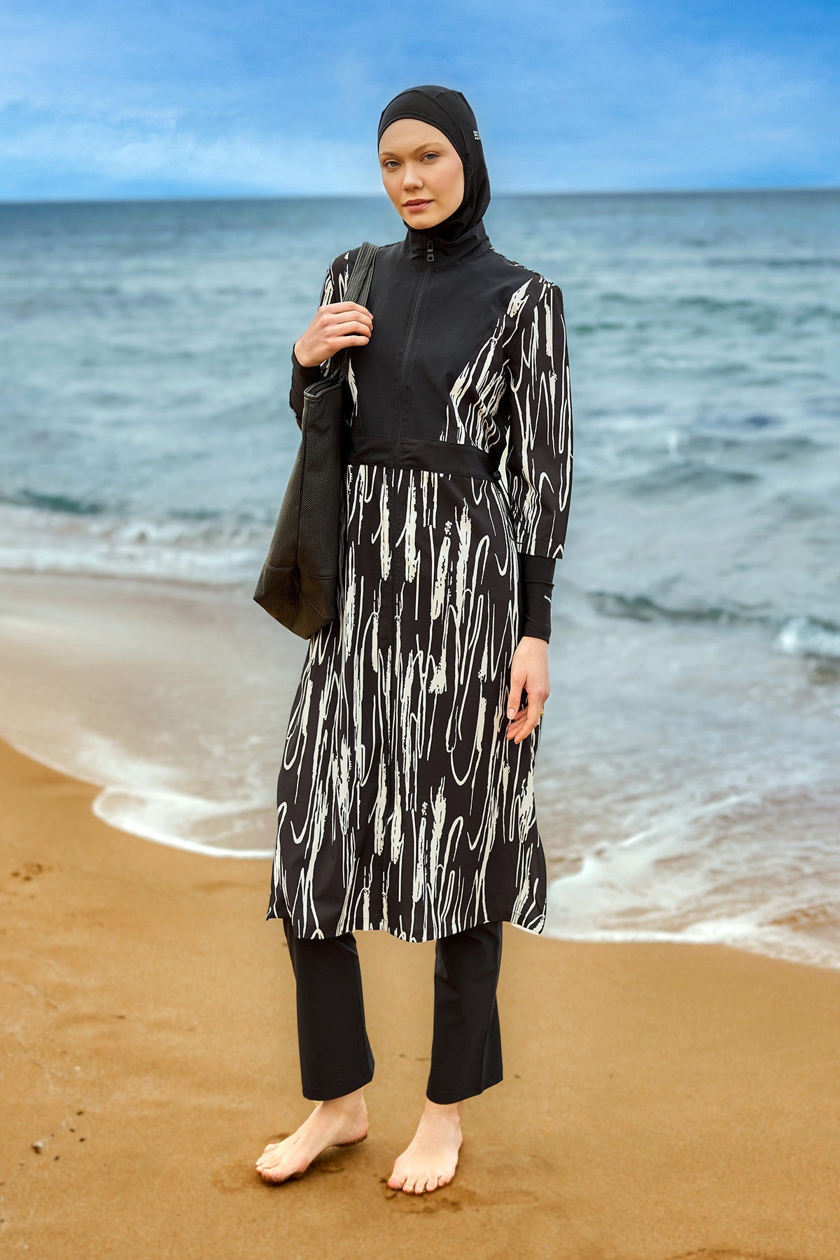 Black Full Coverage Swimwear Burkini Set M2504 Covered Burkini Swimwear La Vie Bien Black Full Coverage Swimwear Burkini Set M2504