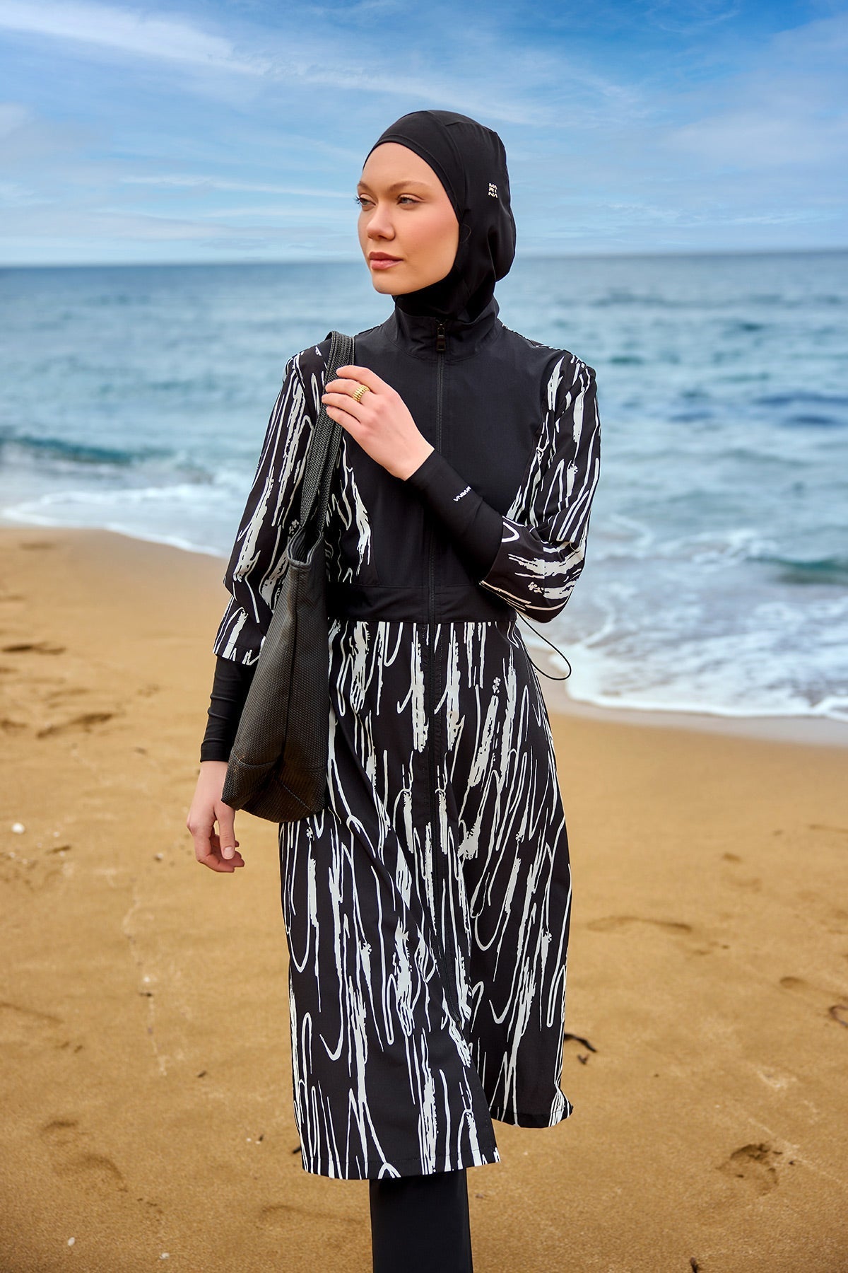 Black Full Coverage Swimwear Burkini Set M2504 Covered Burkini Swimwear La Vie Bien Black Full Coverage Swimwear Burkini Set M2504