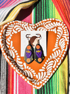 Black Marigold with Purple Skull earrings La Vie Bien Black Marigold with Purple Skull