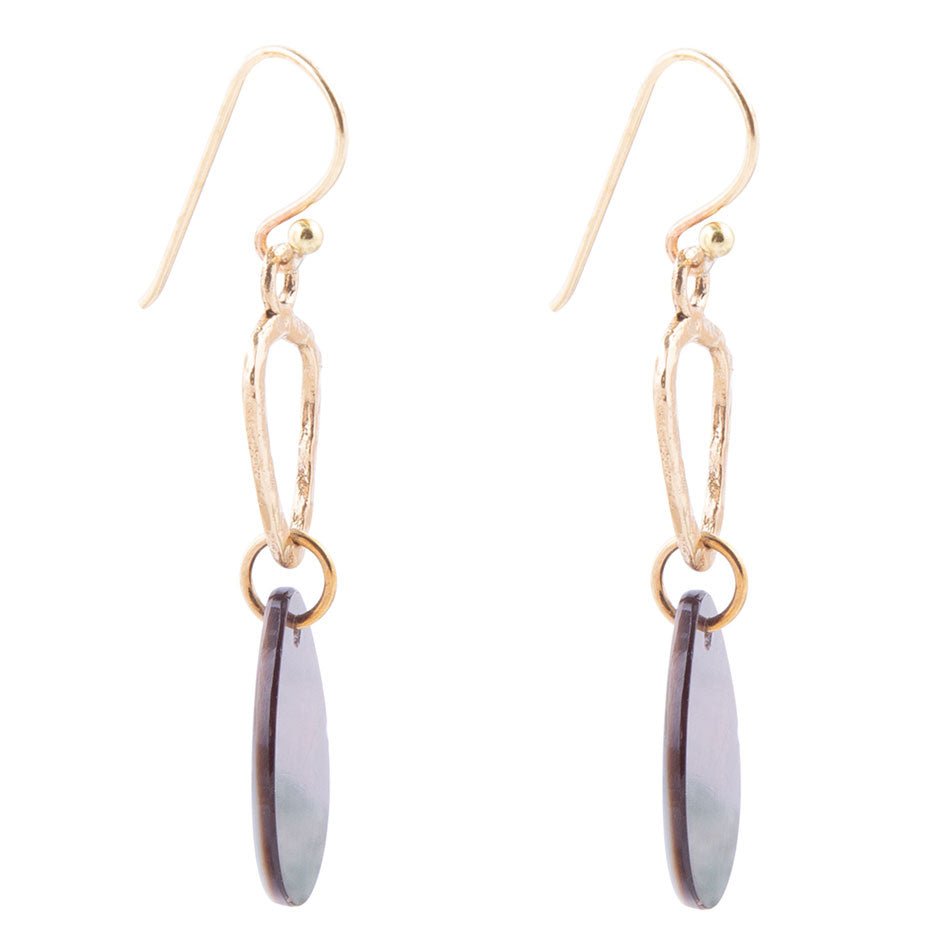 Black Mother of Pearl and Bronze Drop Earrings by Barse Jewelry