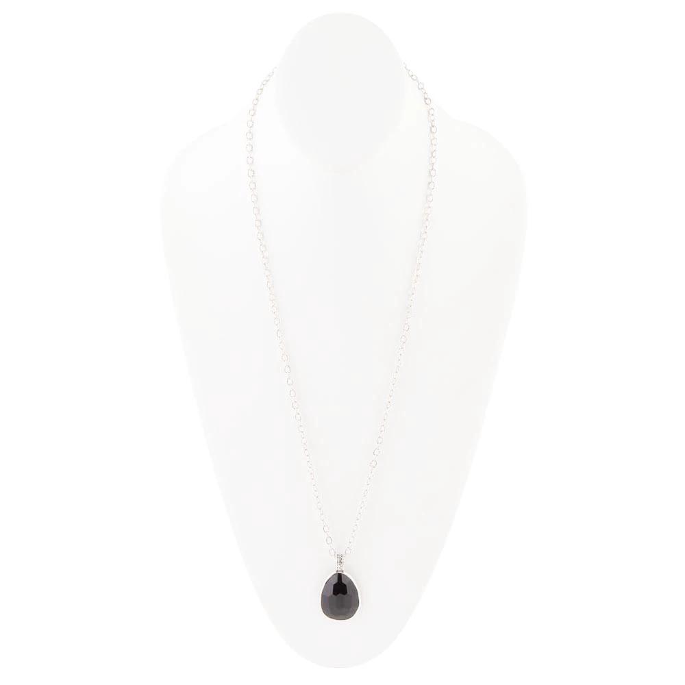 Black Onyx and Sterling Silver Teardrop Pendant Necklace by Barse Jewelry