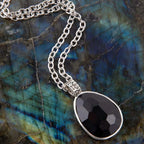 Black Onyx and Sterling Silver Teardrop Pendant Necklace by Barse Jewelry