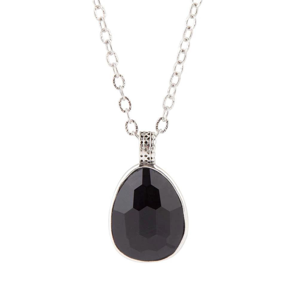 Black Onyx and Sterling Silver Teardrop Pendant Necklace by Barse Jewelry