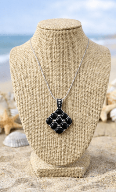 Black Onyx Cluster Pendant – Silver Statement Gemstone Jewelry Necklace La Vie Bien Black Onyx Cluster Pendant – Silver Statement Gemstone Jewelry