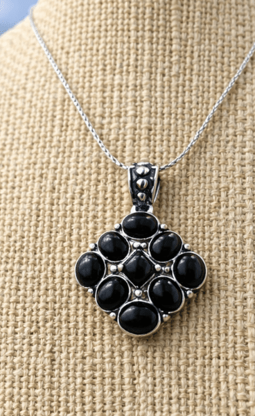 Black Onyx Cluster Pendant – Silver Statement Gemstone Jewelry Necklace La Vie Bien Black Onyx Cluster Pendant – Silver Statement Gemstone Jewelry