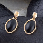 Black Onyx Hammered Post Drop Golden Earrings by Barse Jewelry