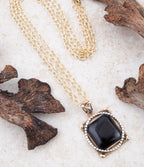 Black Onyx Mixed Metal Pendant Necklace by Barse Jewelry