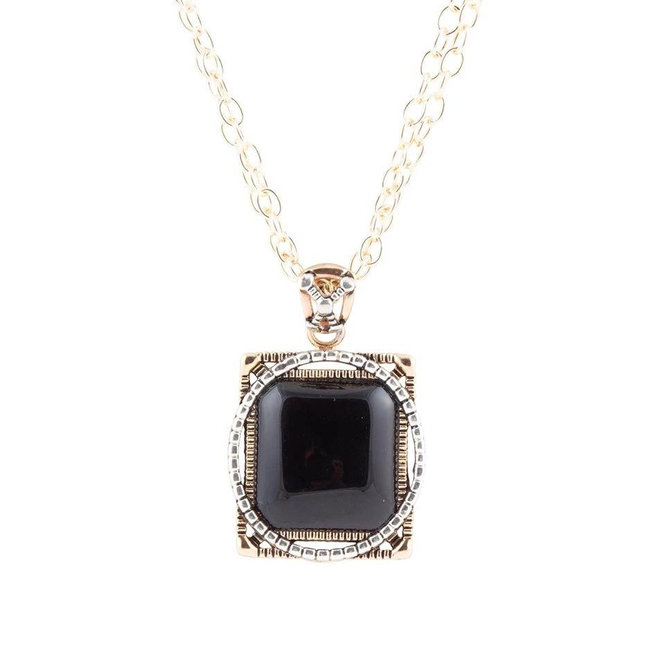 Black Onyx Mixed Metal Pendant Necklace by Barse Jewelry