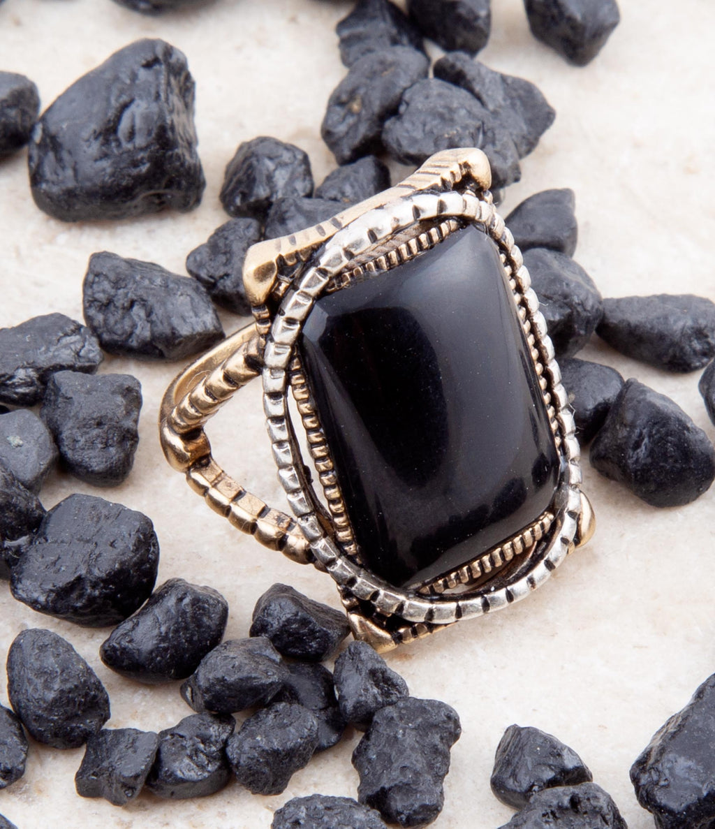 Black Onyx Mixed Metal Statement Ring