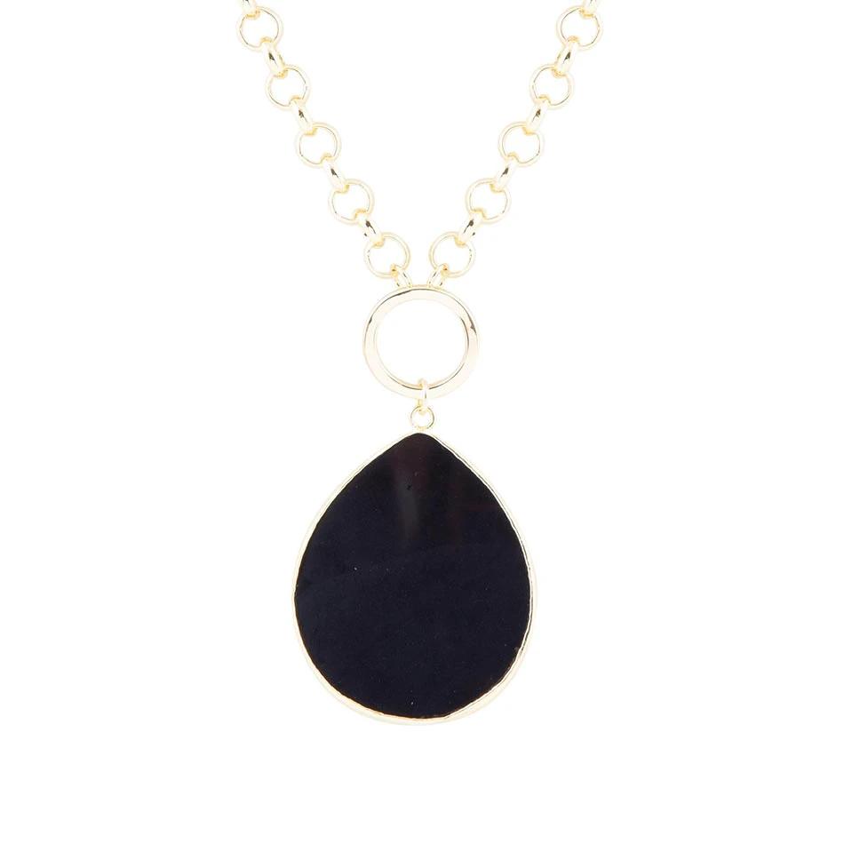 Black Onyx Teardrop Golden Chain Necklace by Barse Jewelry
