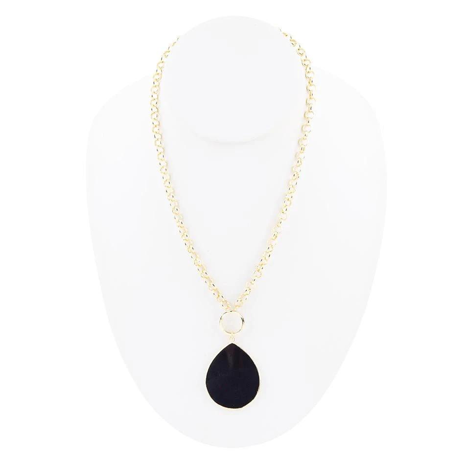 Black Onyx Teardrop Golden Chain Necklace by Barse Jewelry