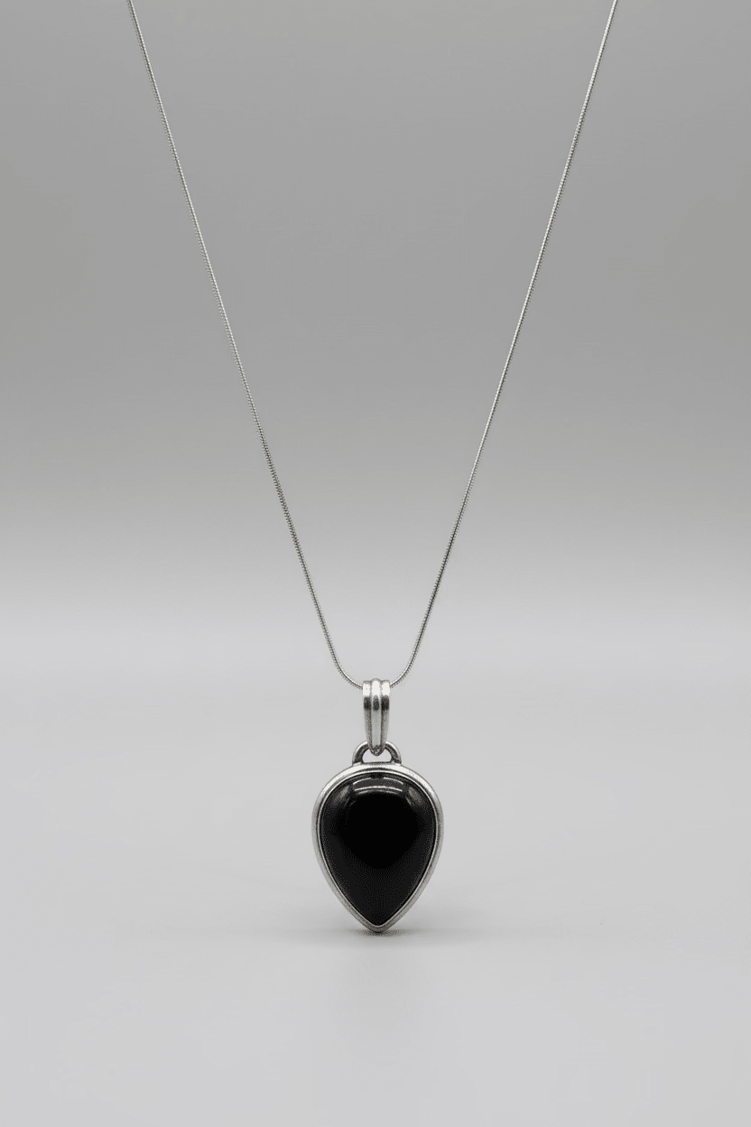 Black Onyx Teardrop Pendant – Silver Gemstone Statement Jewelry Necklace La Vie Bien Black Onyx Teardrop Pendant – Silver Gemstone Statement Jewelry