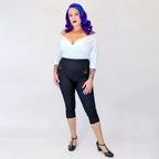 Black Pin Up High Waist Capri Pants with Embroidered Cherries [Available in Sizes SM-L] by The Bullish Store