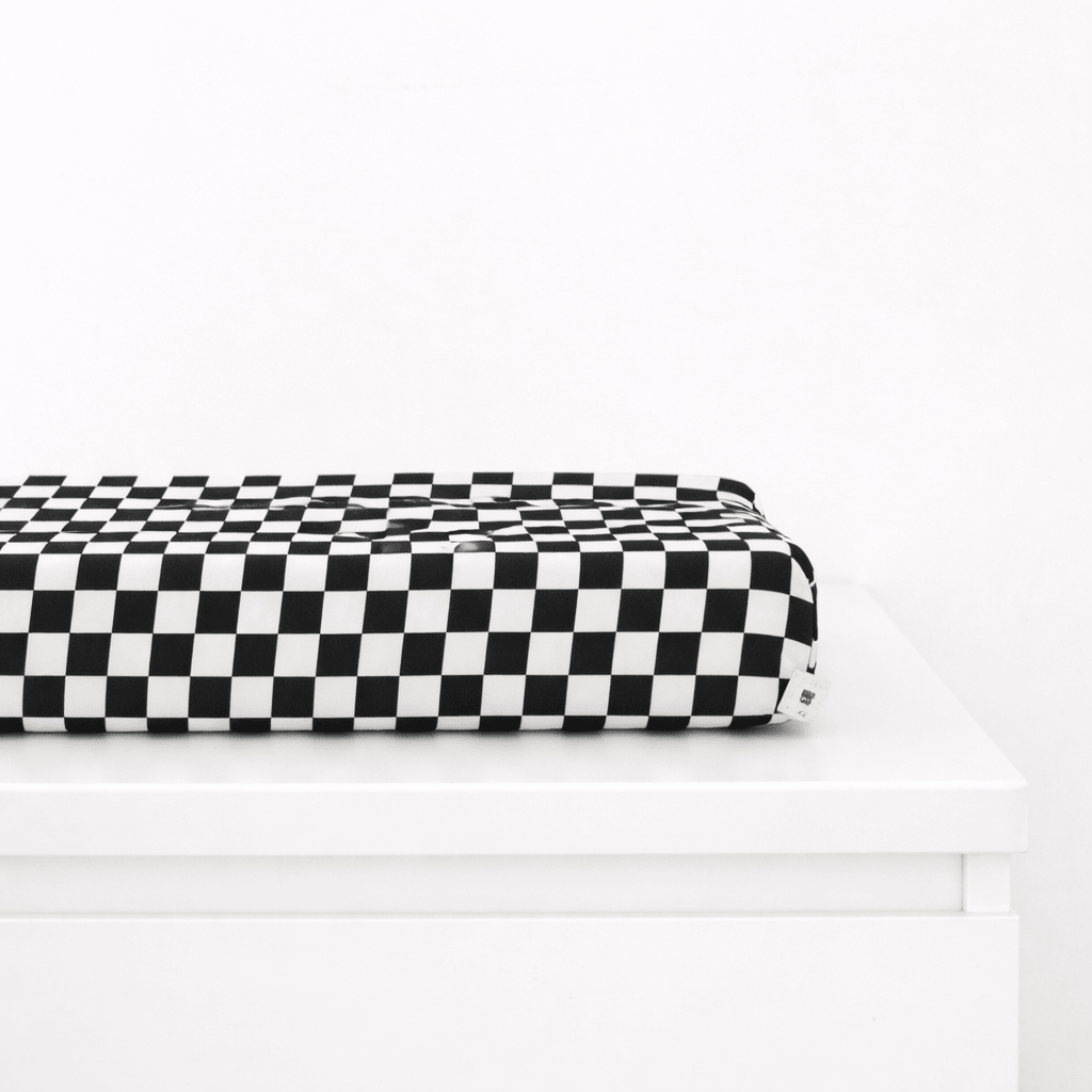 Black Race Checkered Changing Pad Cover La Vie Bien Black Race Checkered Changing Pad Cover