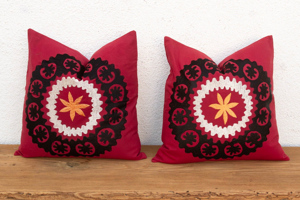 Black Scalloped Suzani Pillow Covers, Pair La Vie Bien Black Scalloped Suzani Pillow Covers, Pair