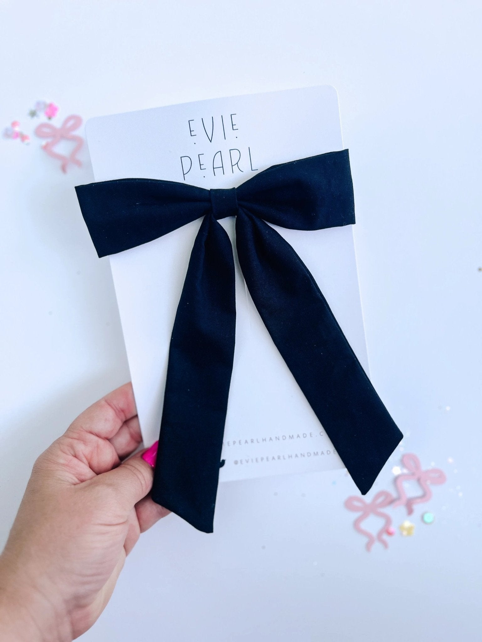 Black Solid Longtailed Bow by Evie Pearl Handmade
