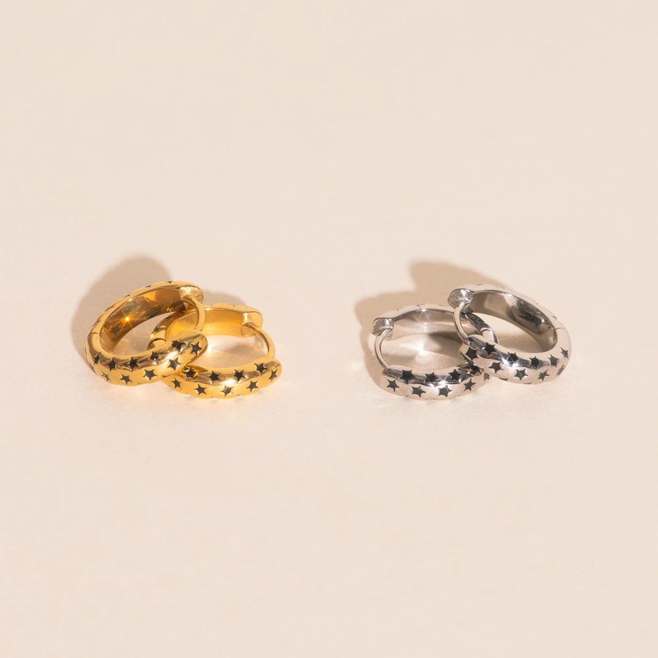 Black Star Chunky Huggie Hoop Earrings by Oh Clementine