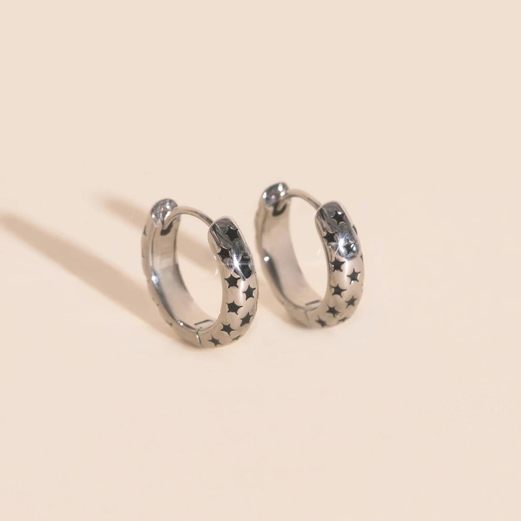 Black Star Chunky Huggie Hoop Earrings by Oh Clementine