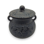 Black Talavera Bean Pot with Lid | Mexican Clay Frijolero