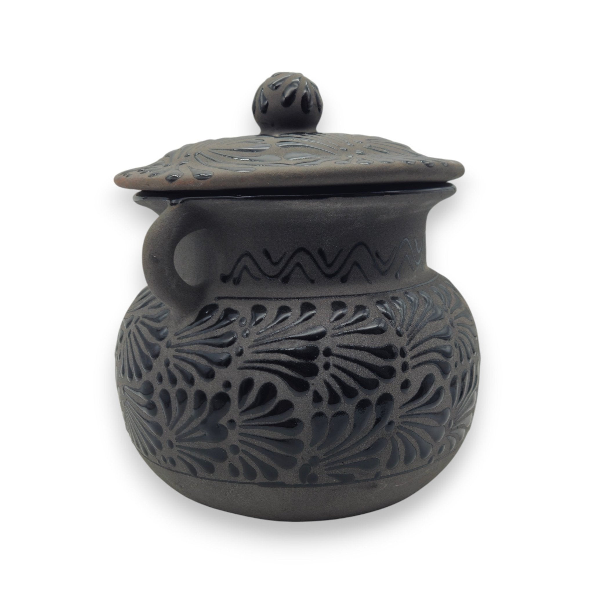 Black Talavera Bean Pot with Lid | Mexican Clay Frijolero Talavera Frijolero La Vie Bien Black Talavera Bean Pot with Lid | Mexican Clay Frijolero