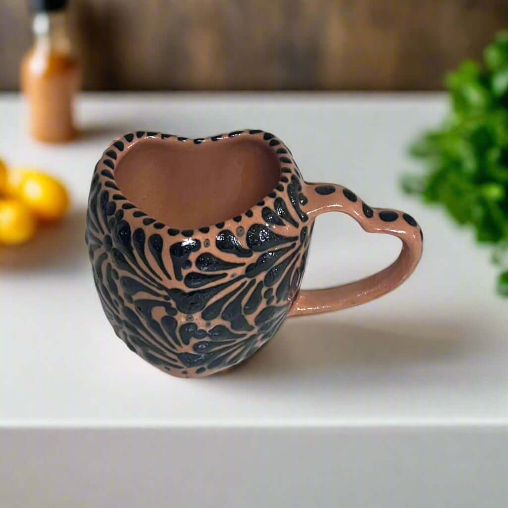 Black Talavera Heart Mug – Slightly Imperfect & Handmade Talavera Mug La Vie Bien Black Talavera Heart Mug – Slightly Imperfect & Handmade