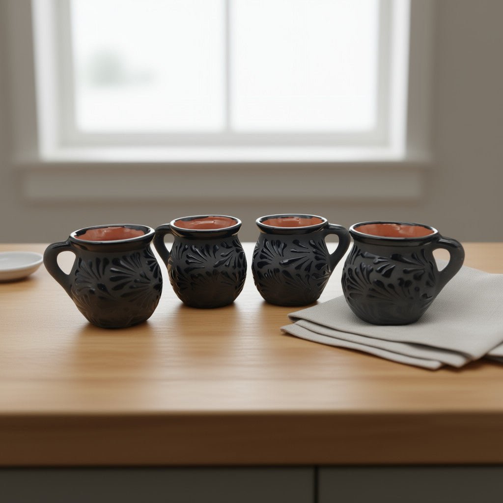 Black Talavera Jarrito Mug | Handmade Mexican Clay Coffee Cup Talavera Mug La Vie Bien Black Talavera Jarrito Mug | Handmade Mexican Clay Coffee Cup
