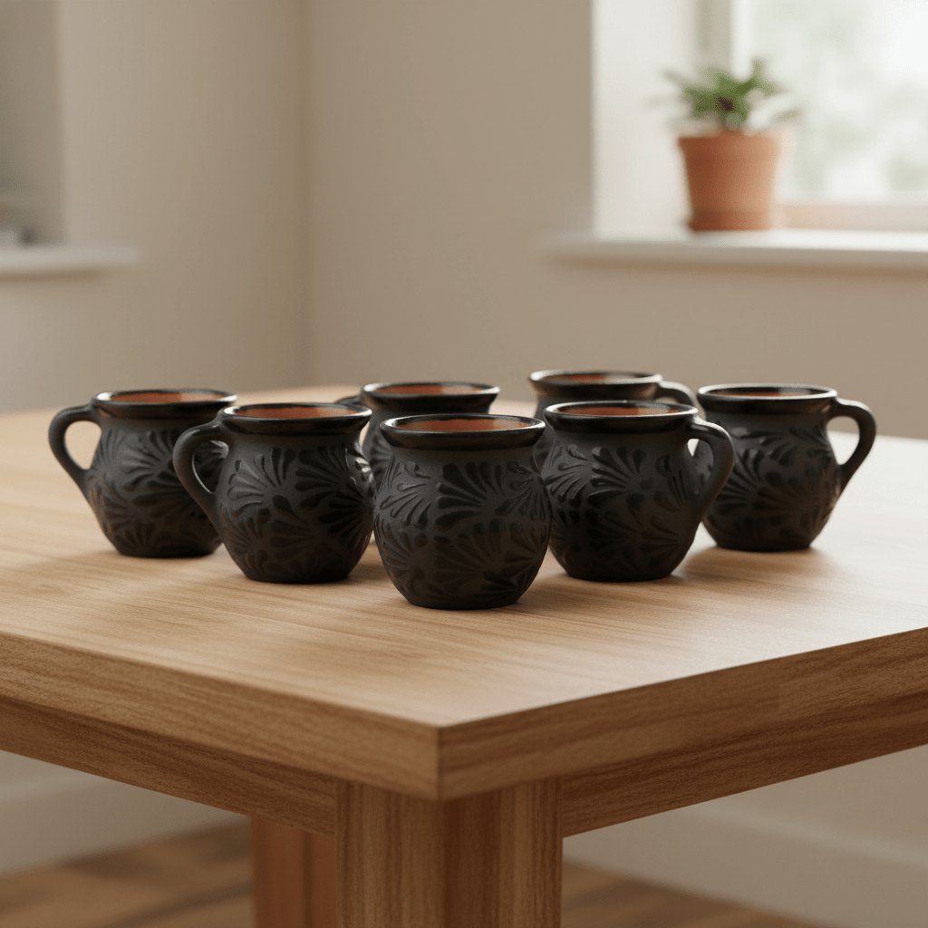 Black Talavera Jarrito Mug | Handmade Mexican Clay Coffee Cup Talavera Mug La Vie Bien Black Talavera Jarrito Mug | Handmade Mexican Clay Coffee Cup