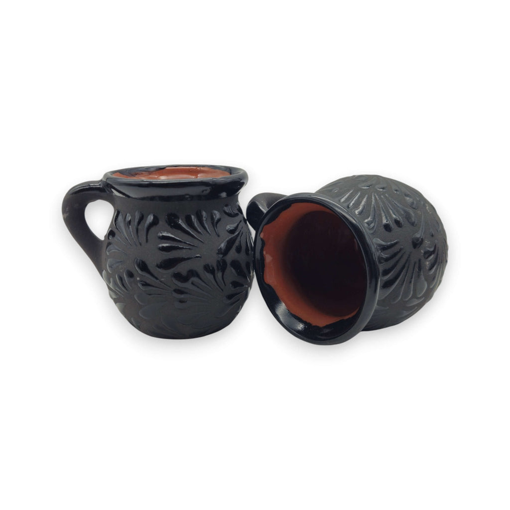 Black Talavera Jarrito Mug | Handmade Mexican Clay Coffee Cup Talavera Mug La Vie Bien Black Talavera Jarrito Mug | Handmade Mexican Clay Coffee Cup