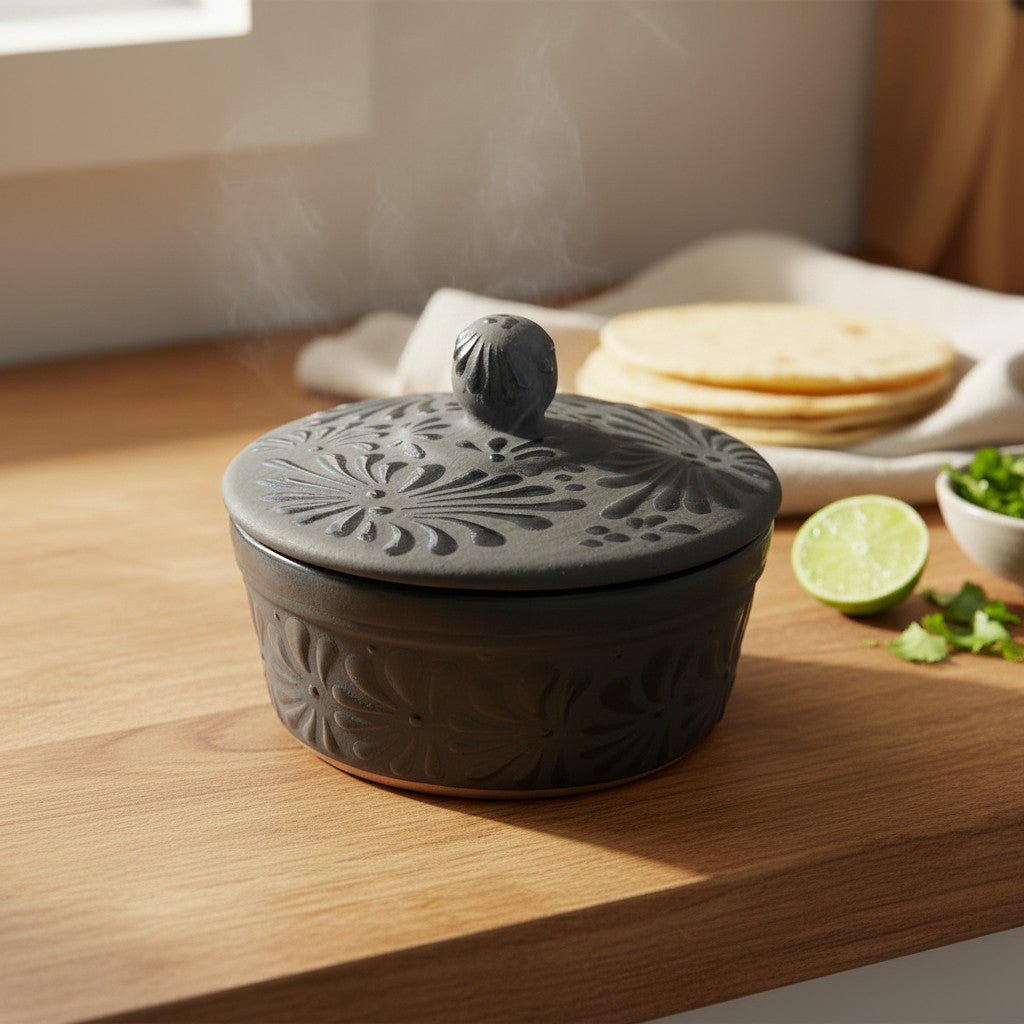 Black Talavera Tortilla Keeper | Handmade Ceramic Warmer Talavera Tortilla Warmer La Vie Bien Black Talavera Tortilla Keeper | Handmade Ceramic Warmer