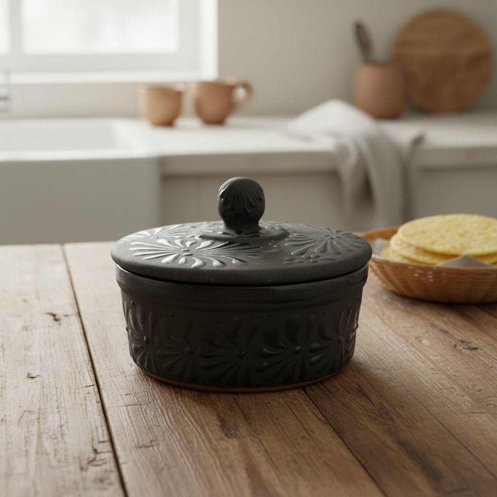 Black Talavera Tortilla Keeper | Handmade Ceramic Warmer Talavera Tortilla Warmer La Vie Bien Black Talavera Tortilla Keeper | Handmade Ceramic Warmer