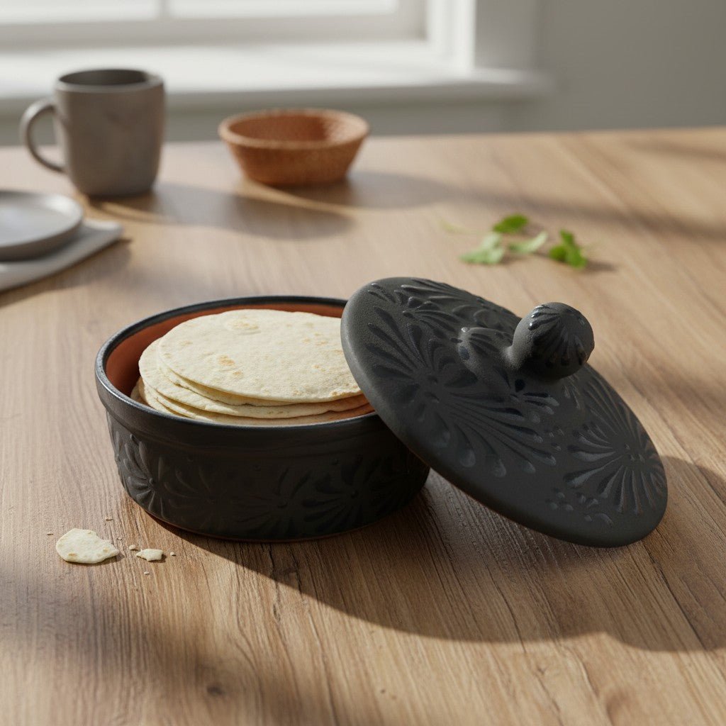 Black Talavera Tortilla Keeper | Handmade Ceramic Warmer Talavera Tortilla Warmer La Vie Bien Black Talavera Tortilla Keeper | Handmade Ceramic Warmer