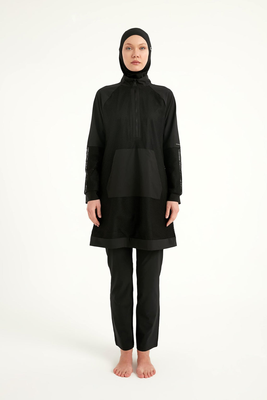 Black Tulle Detail Full Coverage Swimwear Burkini M2534-1 Covered Burkini Swimwear La Vie Bien Black Tulle Detail Full Coverage Swimwear Burkini M2534-1