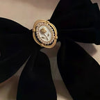 Black Velvet Cameo Hair Clip Bow by The Bullish Store