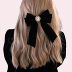 Black Velvet Cameo Hair Clip Bow by The Bullish Store