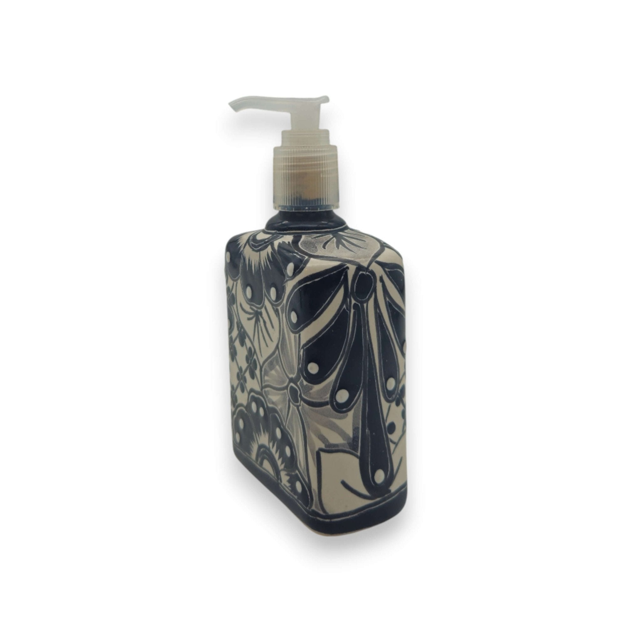Black & White Talavera Soap Pump | Floral Ceramic Dispenser Talavera Soap Dispenser La Vie Bien Black & White Talavera Soap Pump | Floral Ceramic Dispenser
