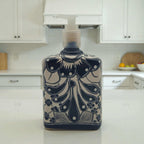 Black & White Talavera Soap Pump | Floral Ceramic Dispenser Talavera Soap Dispenser La Vie Bien Black & White Talavera Soap Pump | Floral Ceramic Dispenser