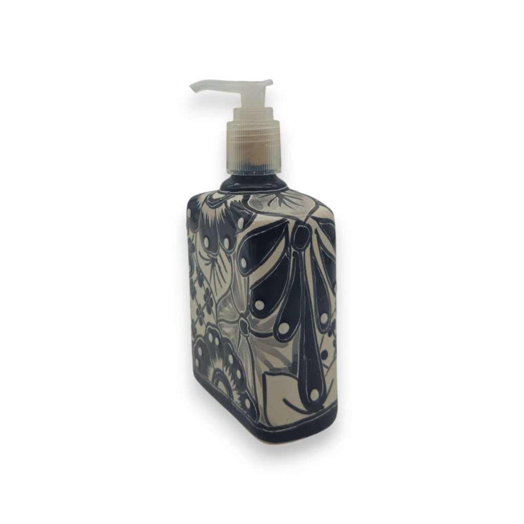 Black & White Talavera Soap Pump | Floral Ceramic Dispenser Talavera Soap Dispenser La Vie Bien Black & White Talavera Soap Pump | Floral Ceramic Dispenser