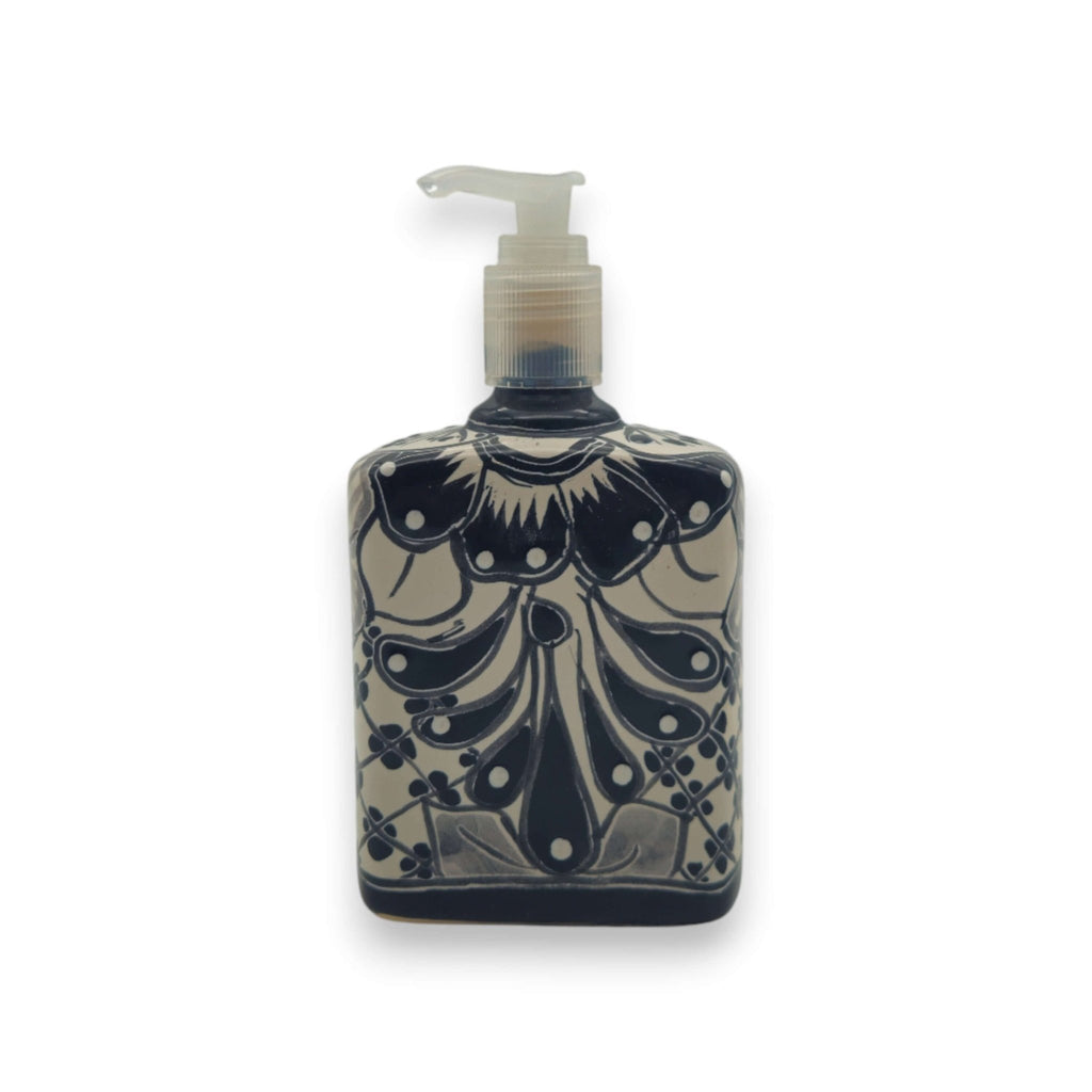 Black & White Talavera Soap Pump | Floral Ceramic Dispenser Talavera Soap Dispenser La Vie Bien Black & White Talavera Soap Pump | Floral Ceramic Dispenser