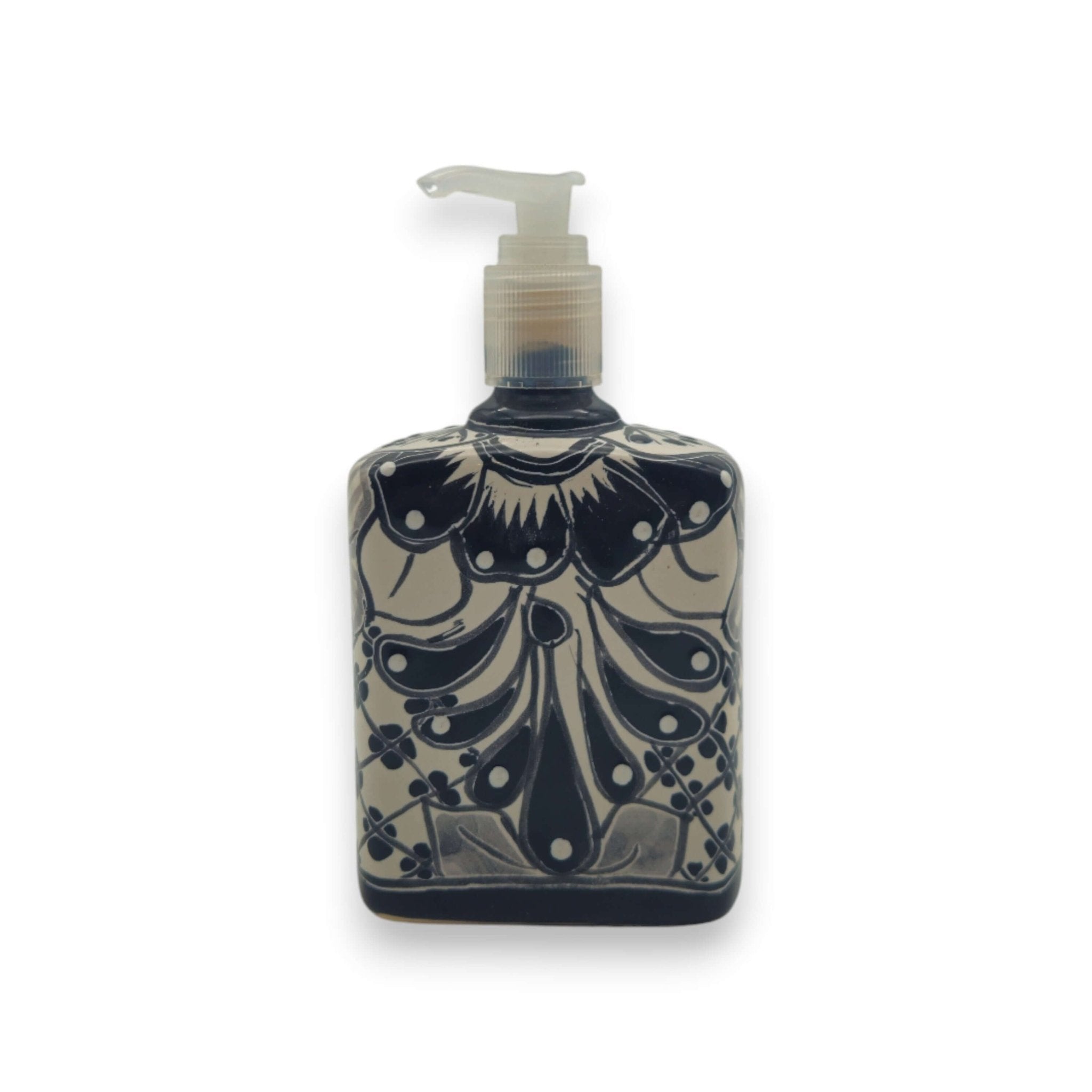 Black & White Talavera Soap Pump | Floral Ceramic Dispenser Talavera Soap Dispenser La Vie Bien Black & White Talavera Soap Pump | Floral Ceramic Dispenser