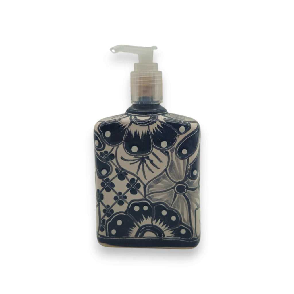 Black & White Talavera Soap Pump | Floral Ceramic Dispenser Talavera Soap Dispenser La Vie Bien Black & White Talavera Soap Pump | Floral Ceramic Dispenser