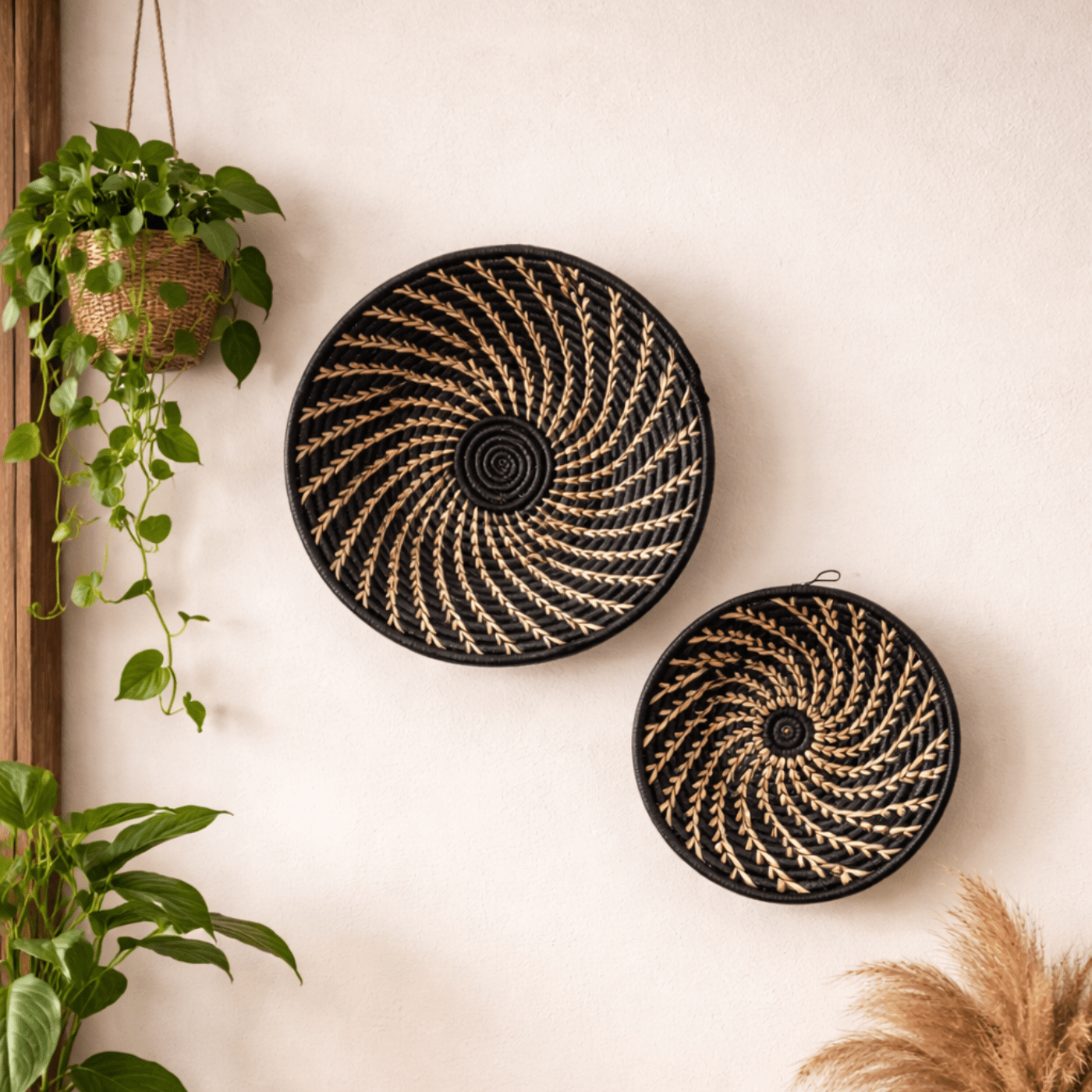 Black White Woven African Wall Storage Baskets Set of 2 La Vie Bien Black White Woven African Wall Storage Baskets Set of 2