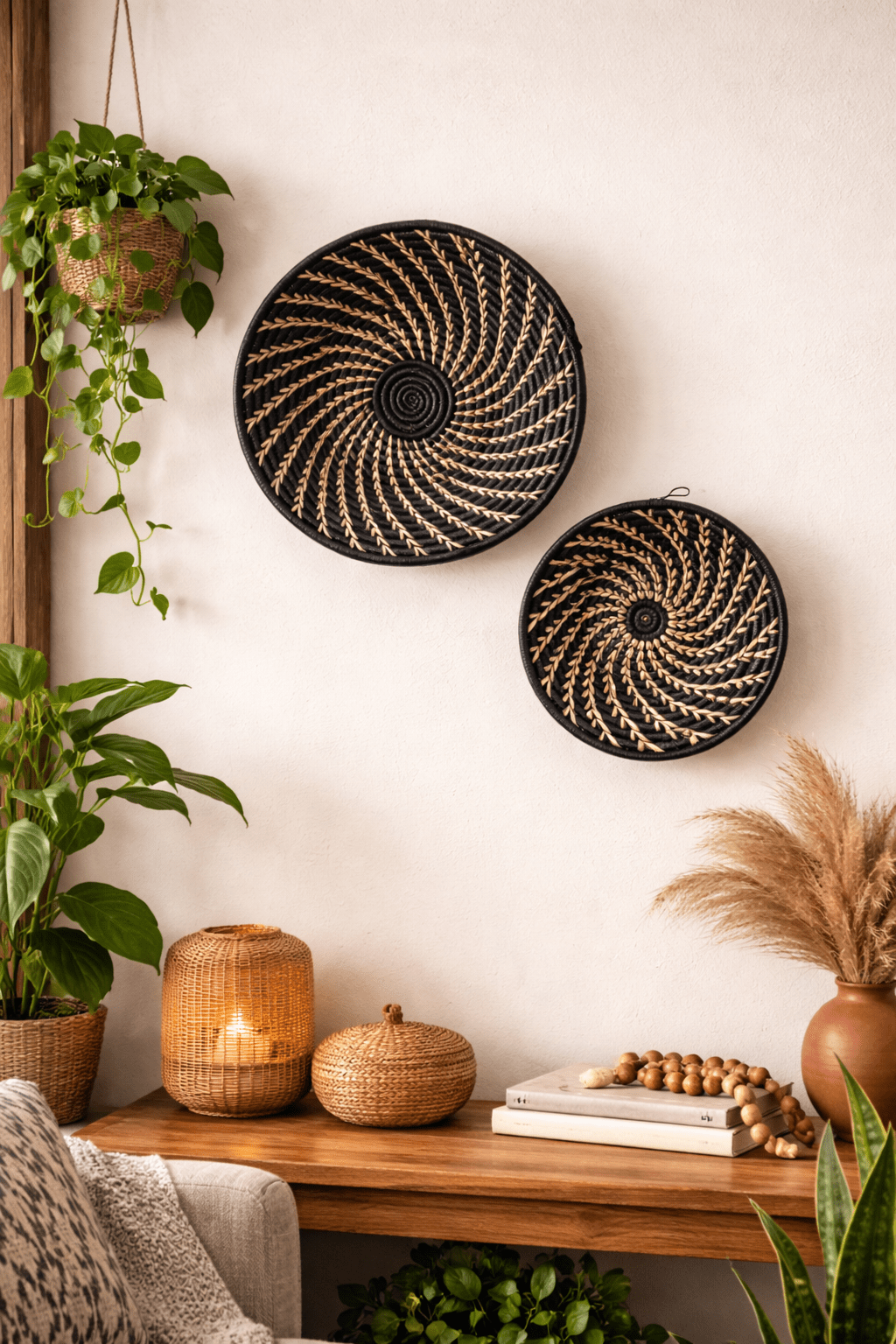 Black White Woven African Wall Storage Baskets Set of 2 La Vie Bien Black White Woven African Wall Storage Baskets Set of 2