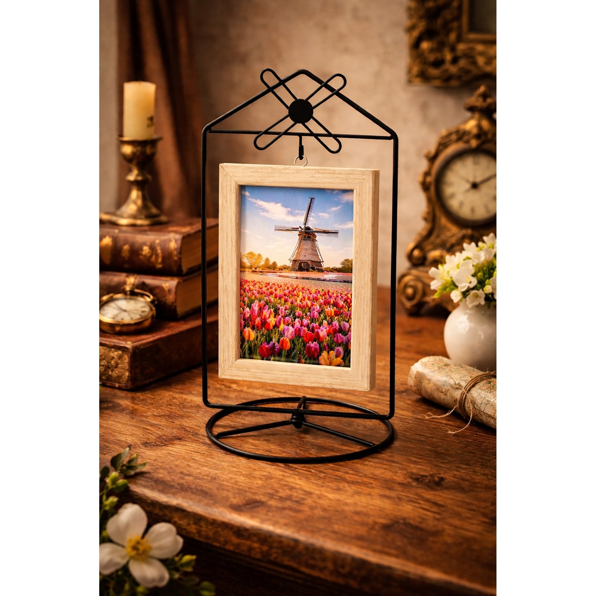 Black Windmill Roof House Hanging Photo Picture Frame and Metal Ornament Stand 10.15 Inches Ornament Stands La Vie Bien Black Windmill Roof House Hanging Photo Picture Frame and Metal Ornament Stand 10.15 Inches