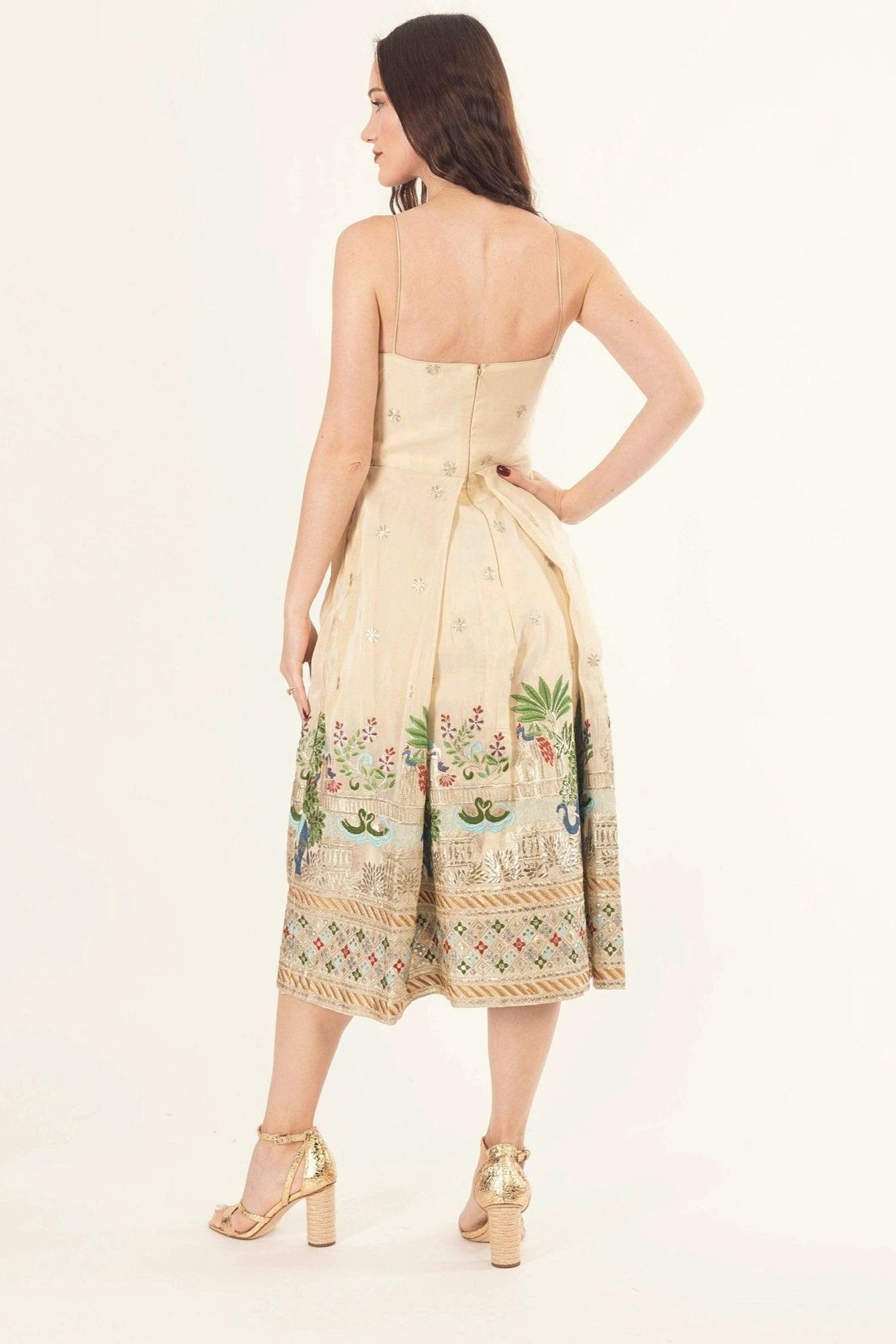 Blanche Beige Midi Dress with Embroidery by Raas