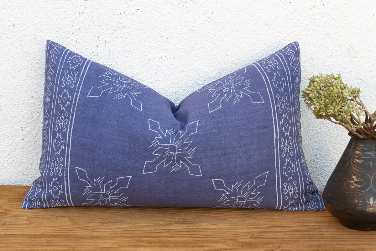Blockprint Linen Jaipur Lumbar "Indigo" Pillow Cover Pillow La Vie Bien Blockprint Linen Jaipur Lumbar "Indigo" Pillow Cover