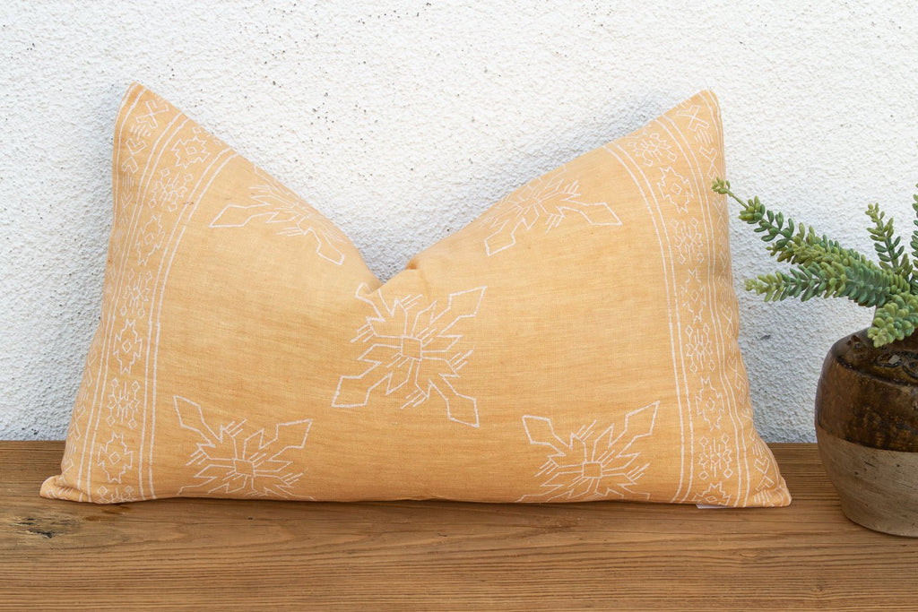 Blockprint Linen Jaipur Lumbar "Sunburst Yellow" Pillow Cover Pillow La Vie Bien Blockprint Linen Jaipur Lumbar "Sunburst Yellow" Pillow Cover