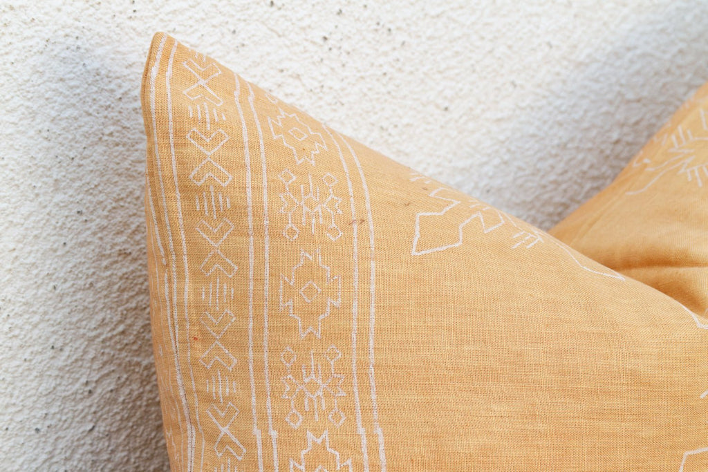 Blockprint Linen Jaipur Lumbar "Sunburst Yellow" Pillow Cover Pillow La Vie Bien Blockprint Linen Jaipur Lumbar "Sunburst Yellow" Pillow Cover