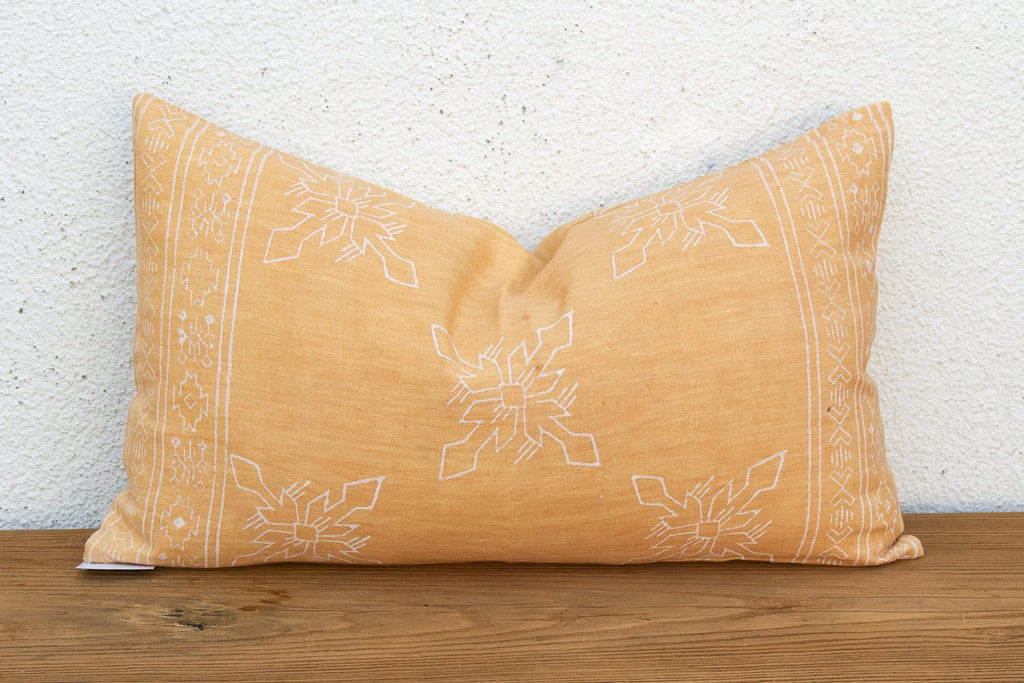 Blockprint Linen Jaipur Lumbar "Sunburst Yellow" Pillow Cover Pillow La Vie Bien Blockprint Linen Jaipur Lumbar "Sunburst Yellow" Pillow Cover