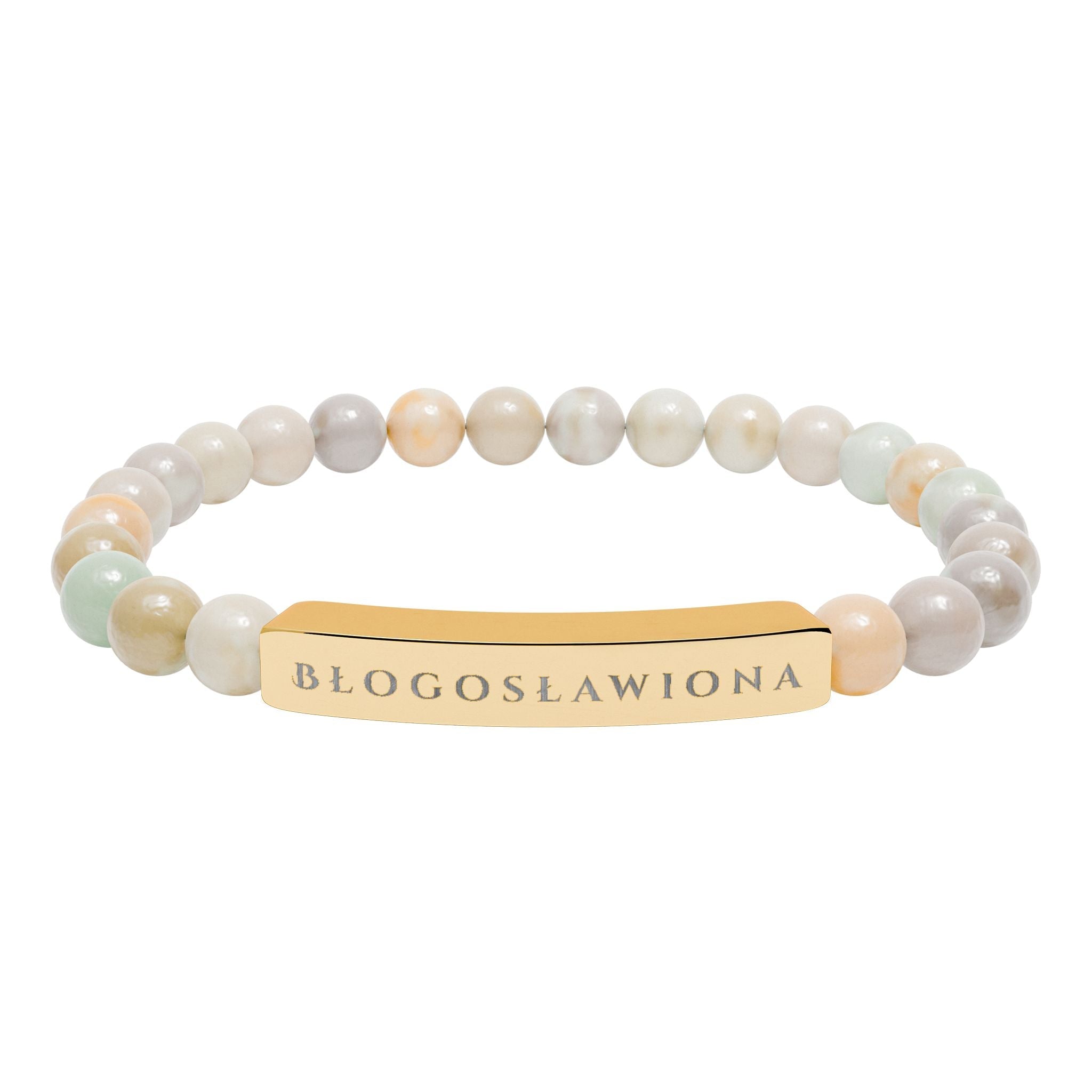 Błogosławiona (Blessed) Polish Engravable Natural Stone Bead Bracelet, Personalized Bar Stretch Bracelet Accessories La Vie Bien Błogosławiona (Blessed) Polish Engravable Natural Stone Bead Bracelet, Personalized Bar Stretch Bracelet