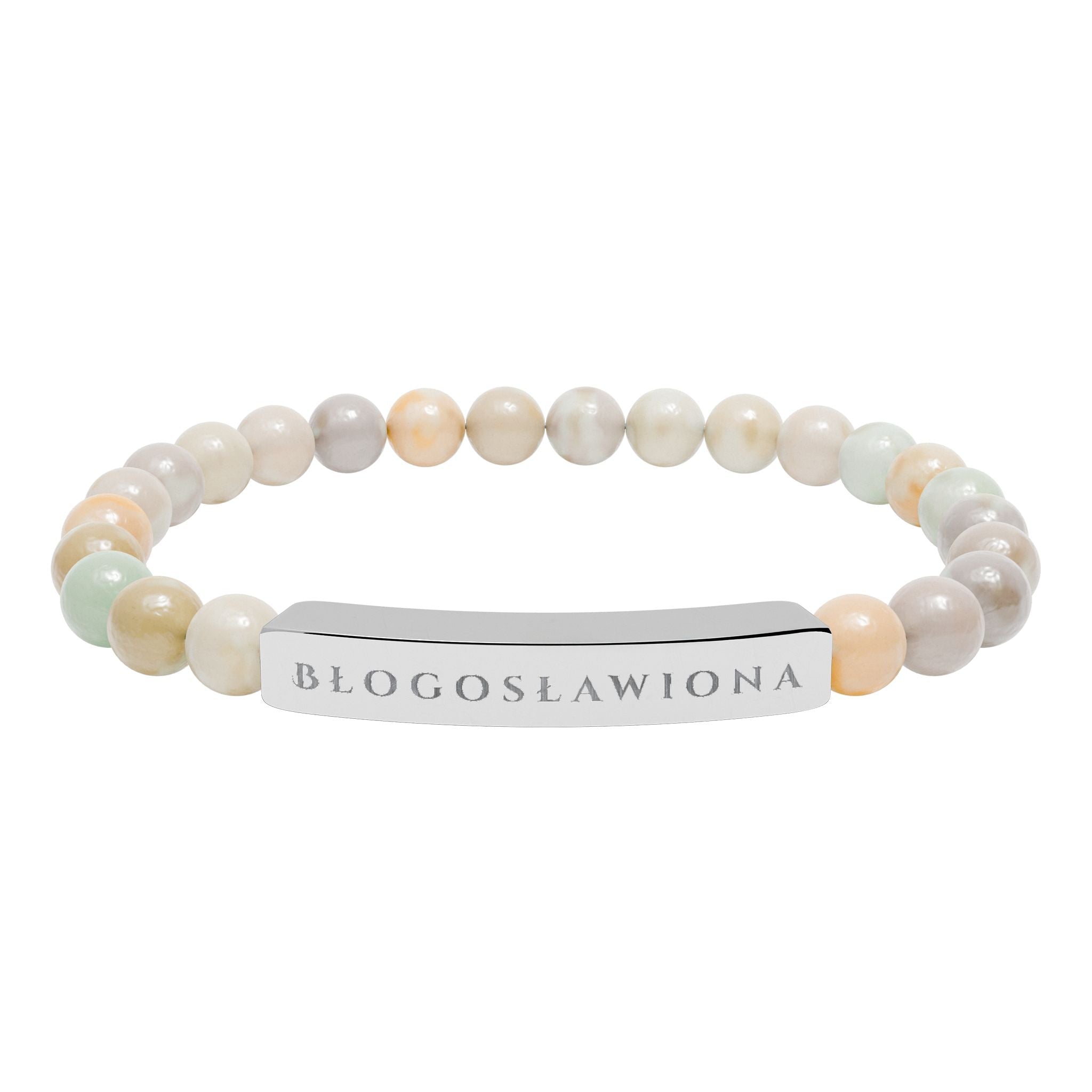 Błogosławiona (Blessed) Polish Engravable Natural Stone Bead Bracelet, Personalized Bar Stretch Bracelet Accessories La Vie Bien Błogosławiona (Blessed) Polish Engravable Natural Stone Bead Bracelet, Personalized Bar Stretch Bracelet
